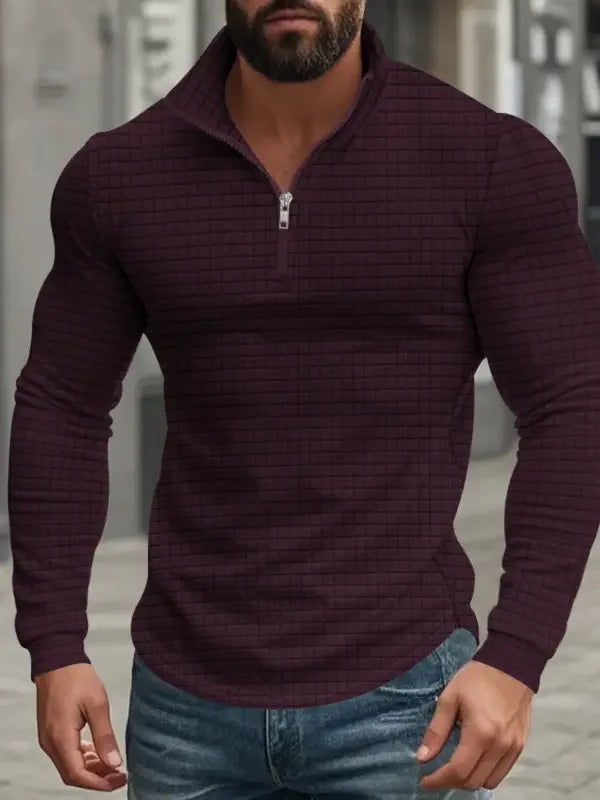 Sweat demi-zip à petits carreaux