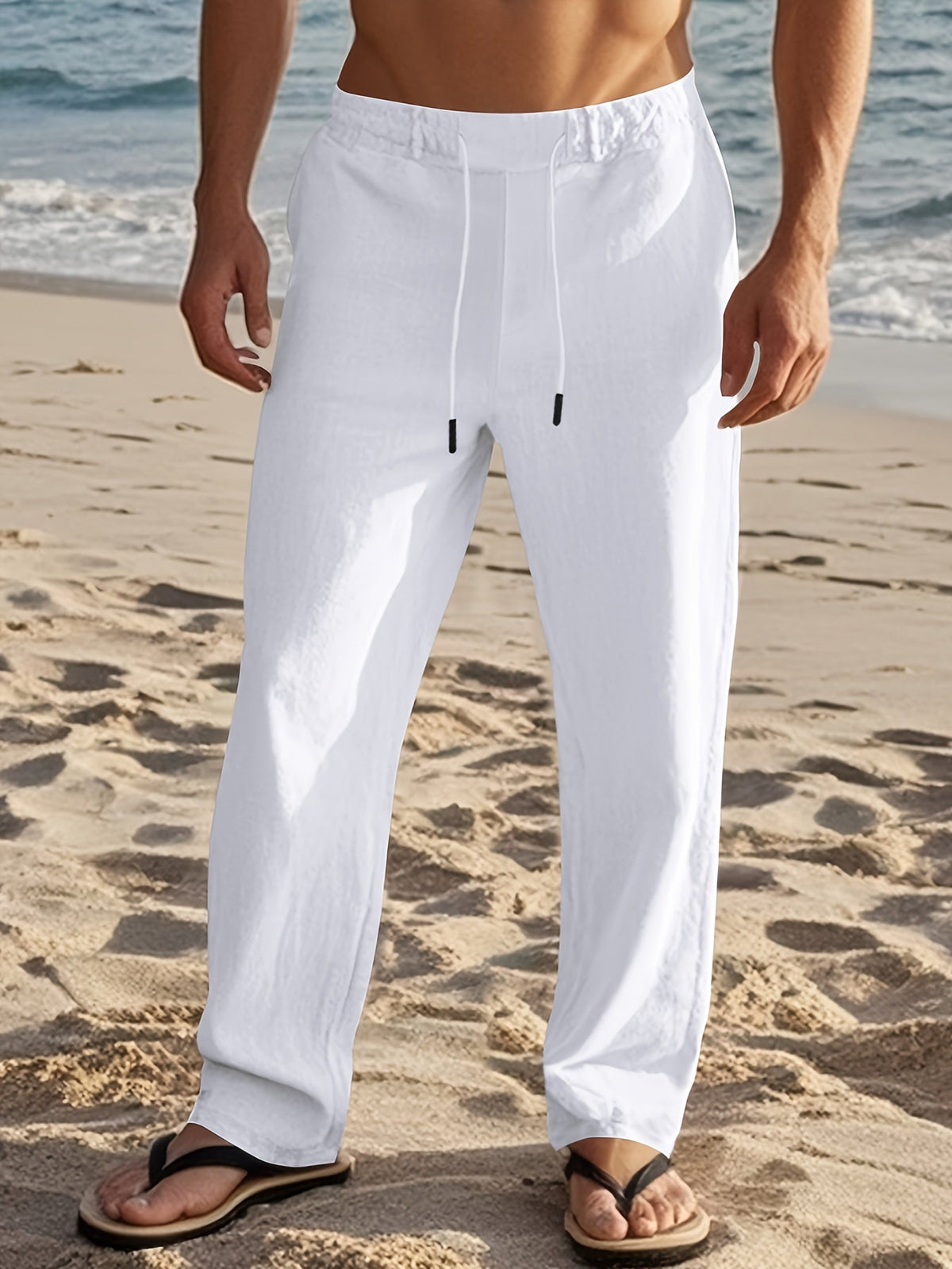 Pantalon en lin coupe ample respirant décontracté homme – Meung