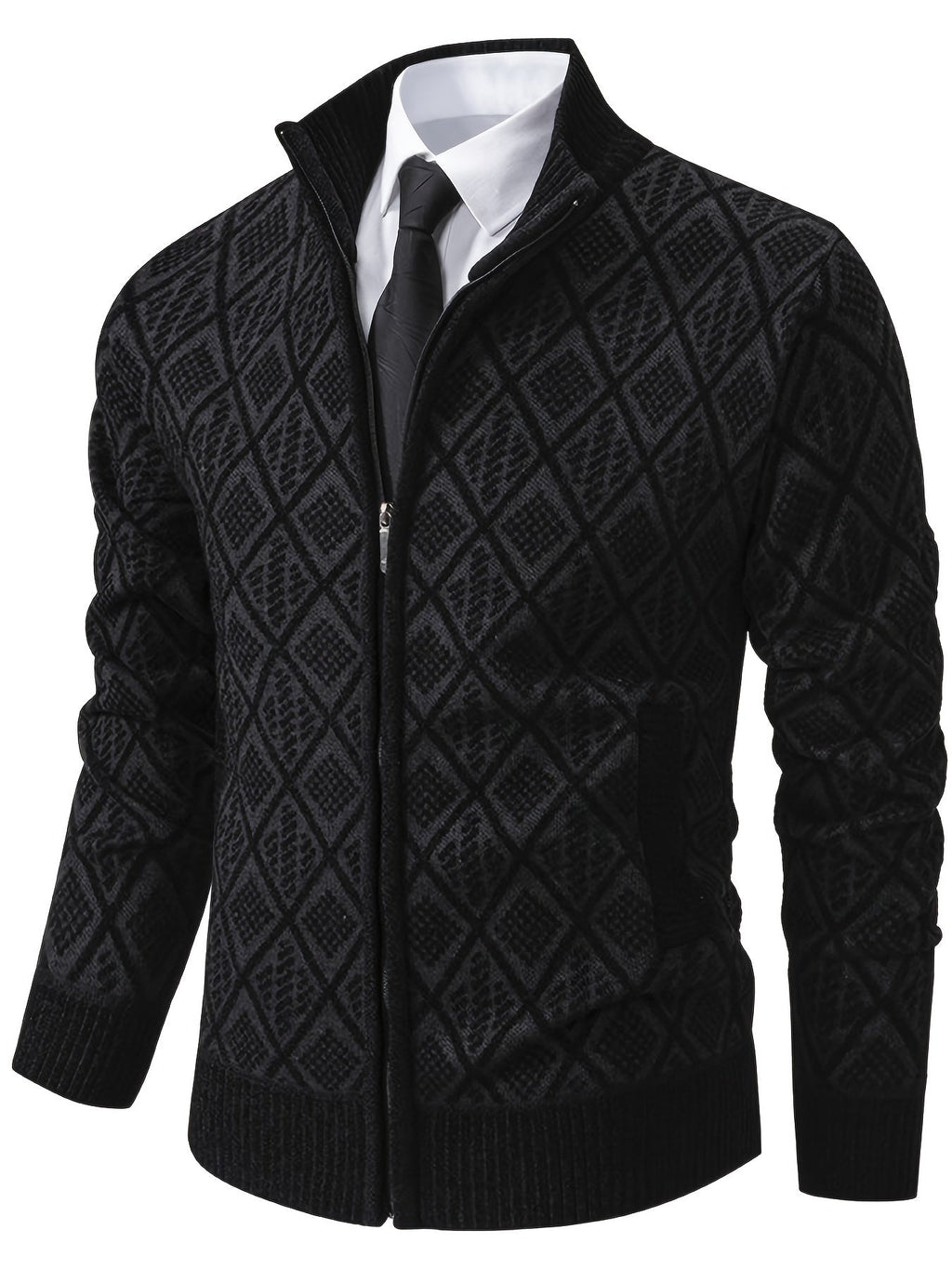 Pull zippé col montant motif géométrique
