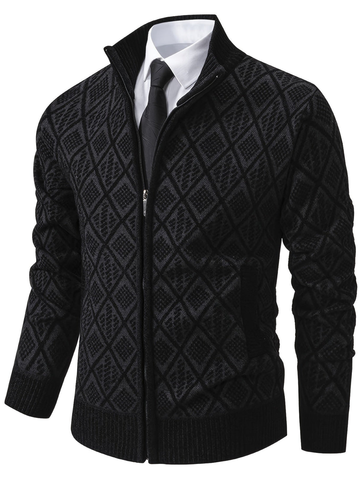 Pull zippé col montant motif géométrique