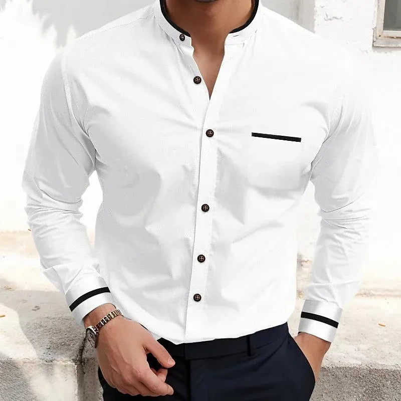 Chemise col officier liserés blancs contrastés