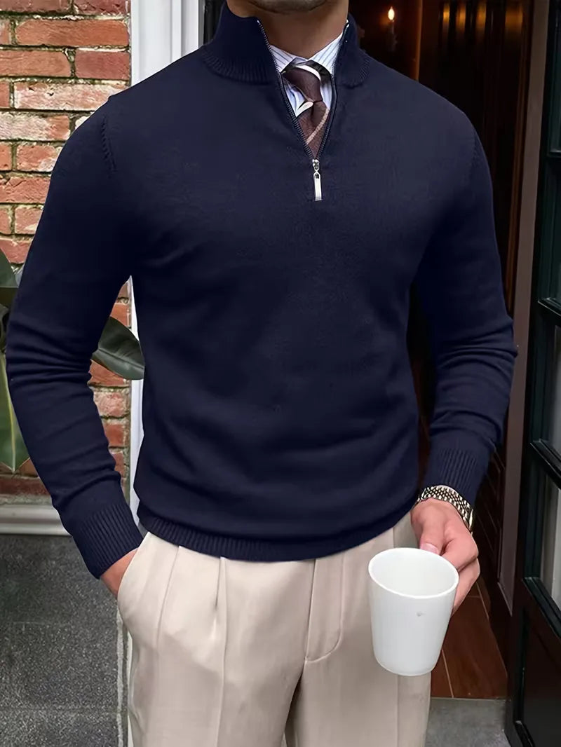 Pull col montant demi-zip en maille douce au style intemporel homme – Lutèce