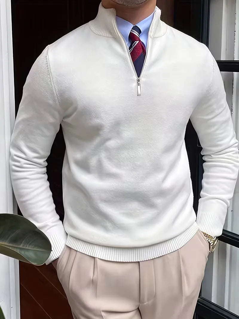 Pull col montant demi-zip en maille douce au style intemporel homme – Blanc