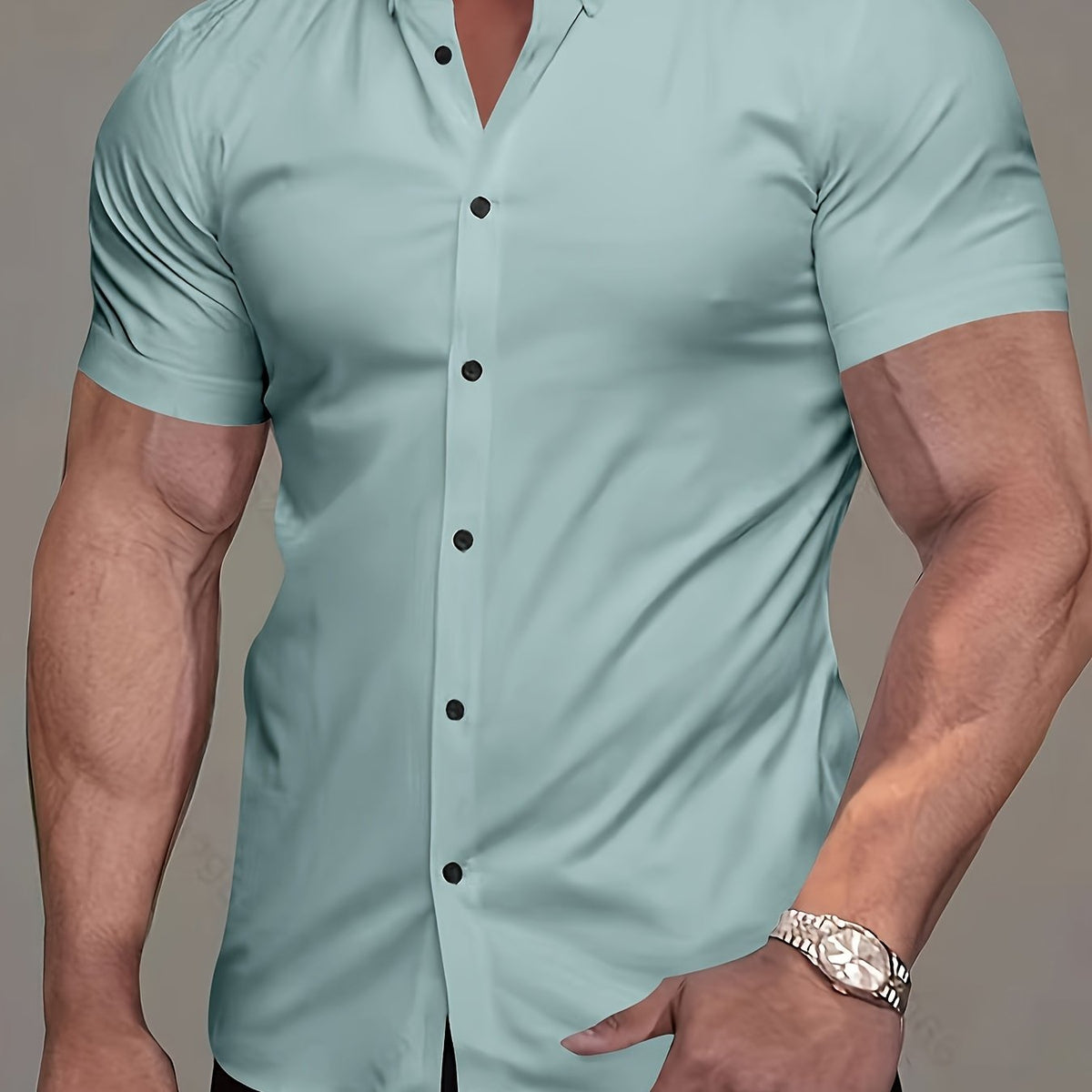 Chemise manches courtes unie col à revers coupe ajustée homme – Brindas