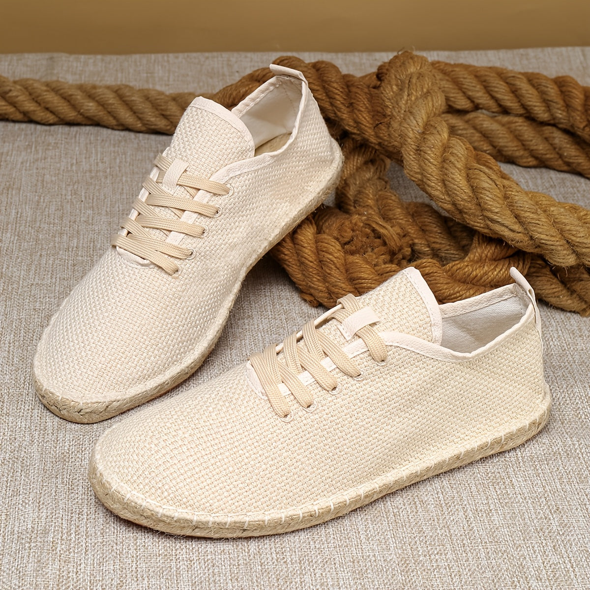 Espadrilles en toile texturée à lacets semelle bordée de corde homme – Montauban