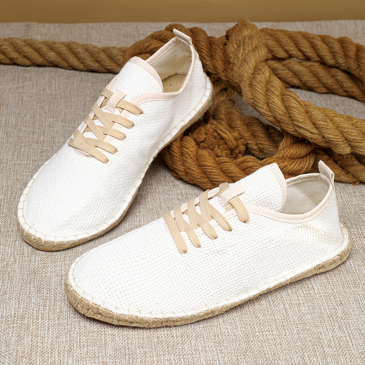 Espadrilles en toile texturée à lacets semelle bordée de corde homme – Montauban