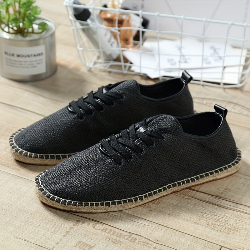 Espadrilles en toile texturée à lacets semelle bordée de corde homme – Montauban