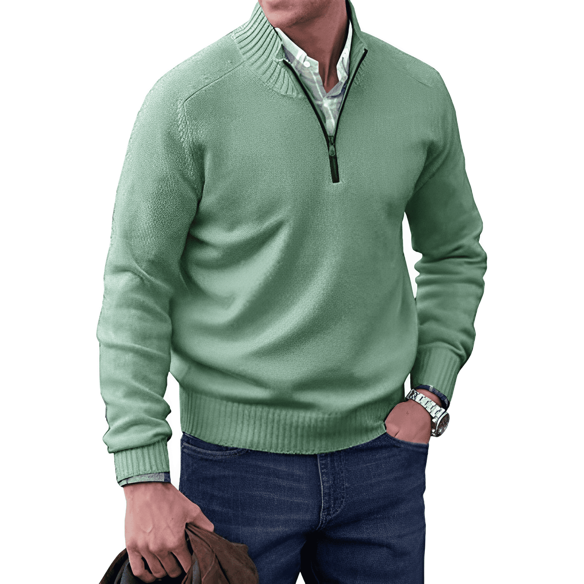 Pull zippé en maille cachemire col montant homme – Castiglione