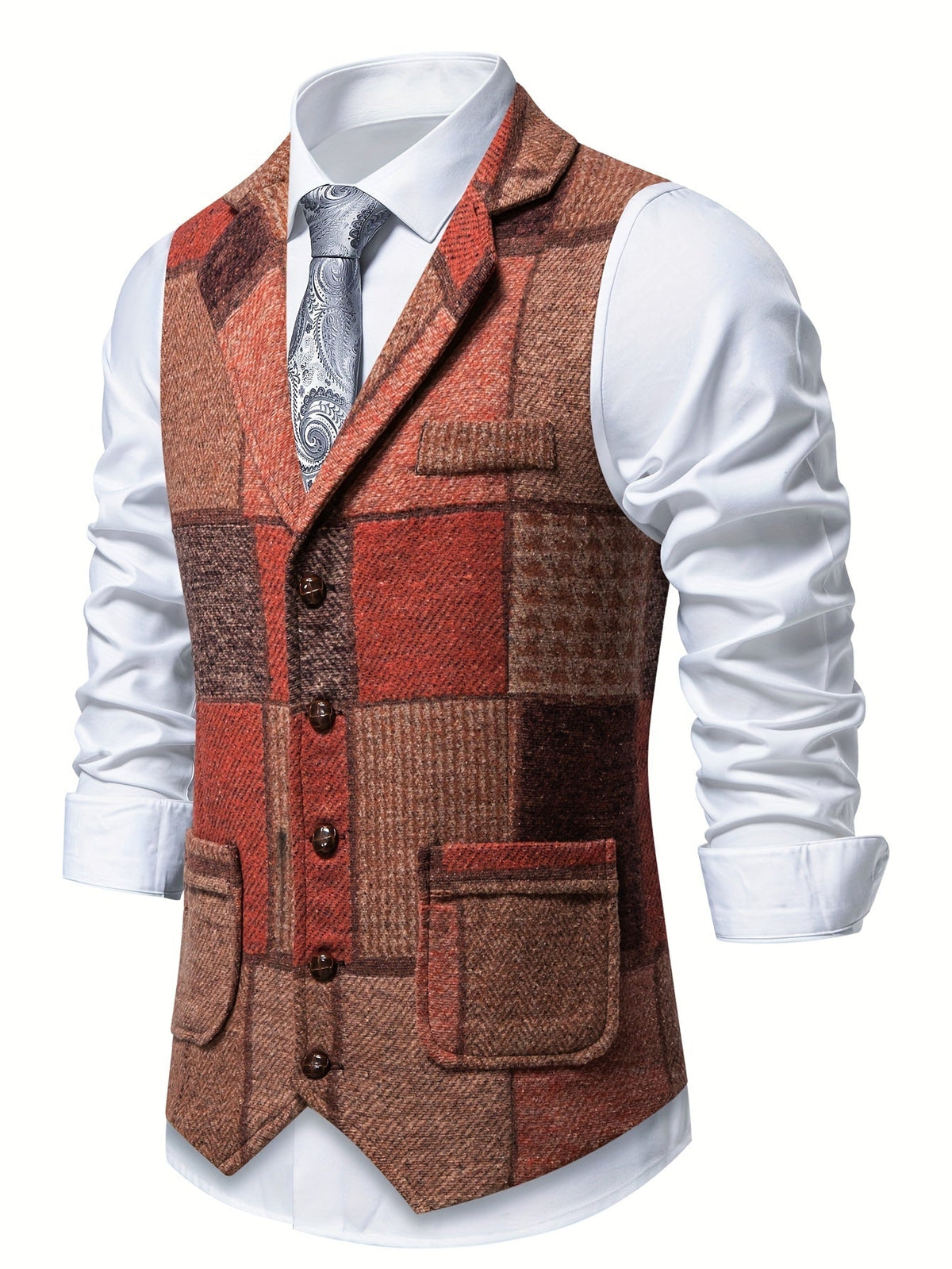 Gilet de costume aspect tweed boutonné