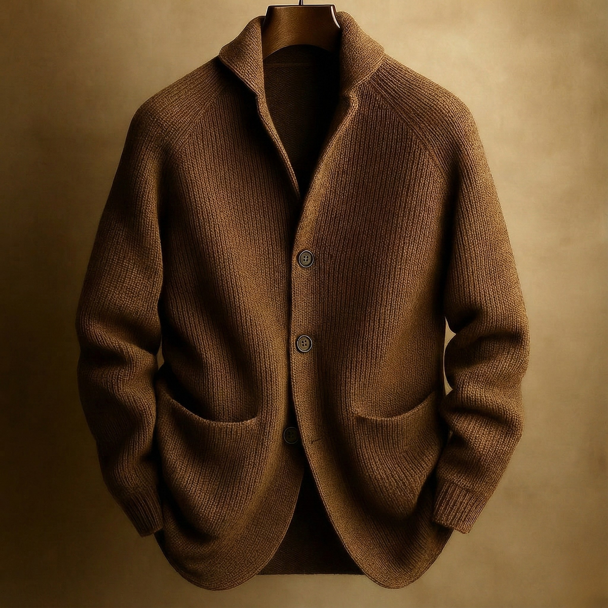 Gilet maille côtelée col châle crème