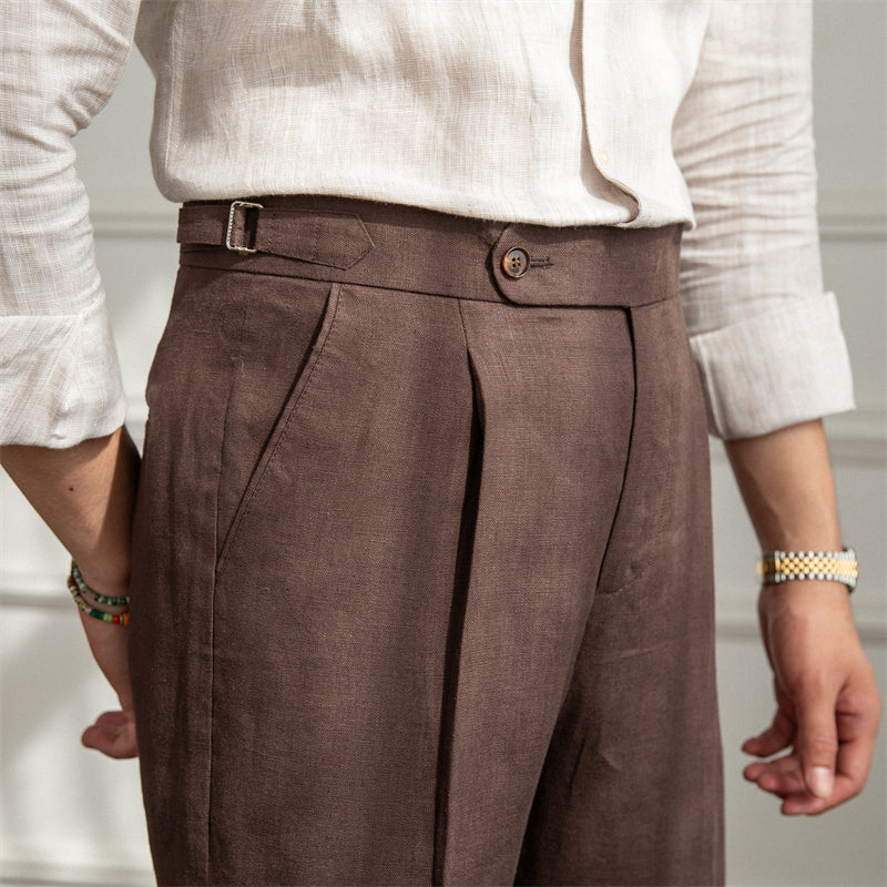 Pantalon à pinces aspect lin
