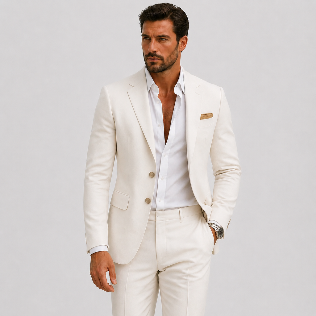 Costume deux pièces en lin coupe ajustée au style intemporel homme – Bac