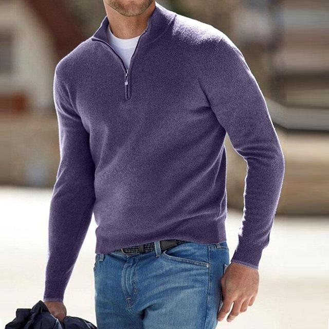 Pull en laine mérinos à col montant zippé douceur raffinée homme – Violet