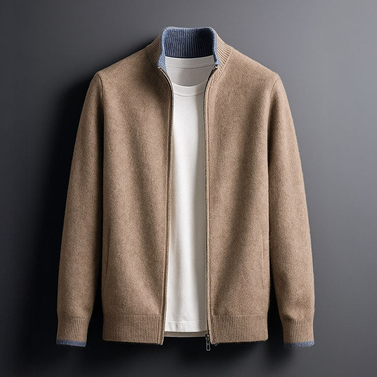 Pull zippé en maille col montant coupe confortable homme – Fleurance