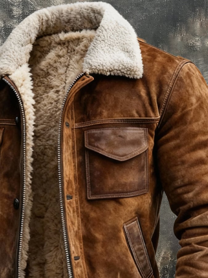 Veste marron zippée doublure effet sherpa