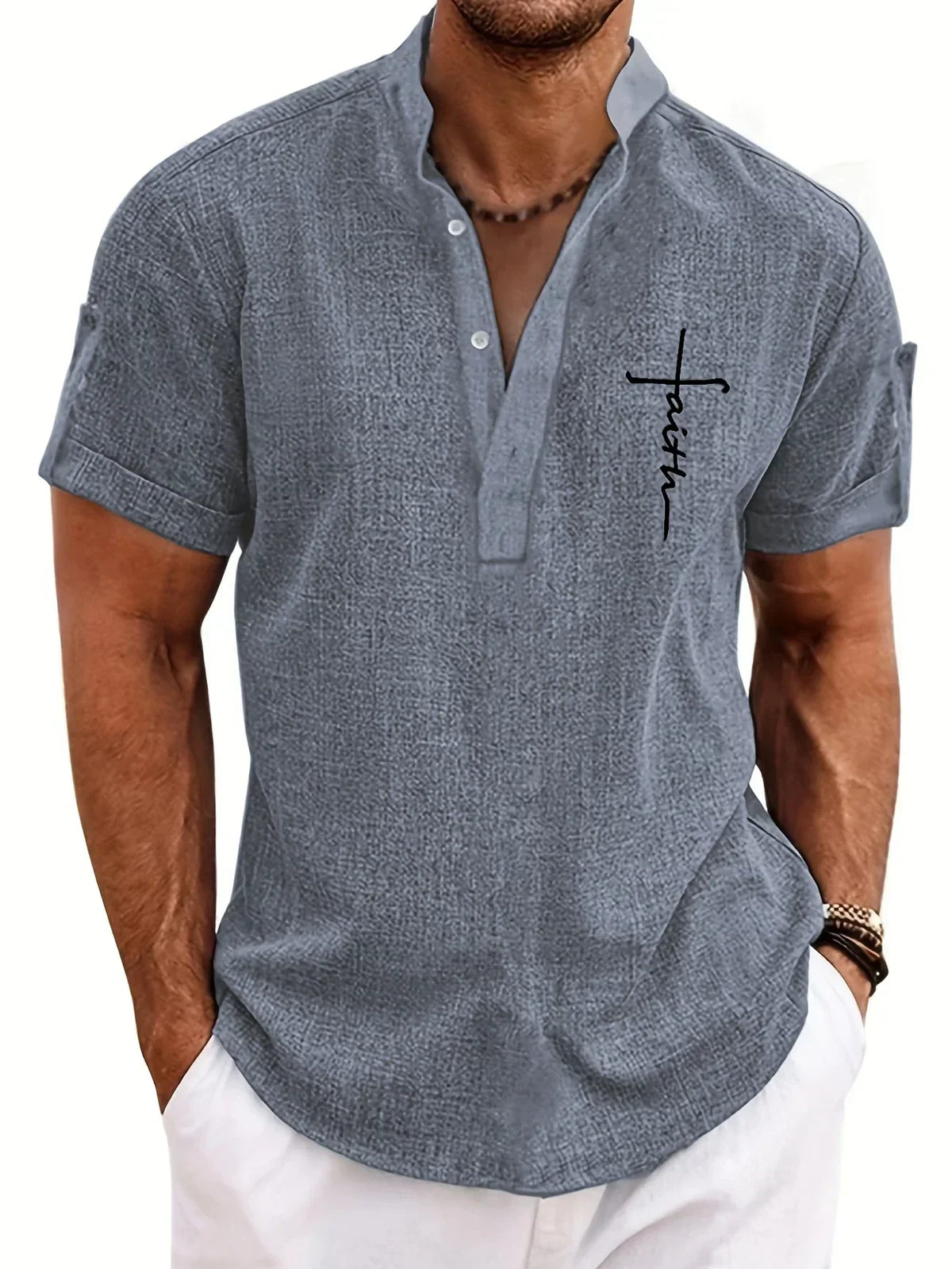 Chemise à col montant en tissu texturé