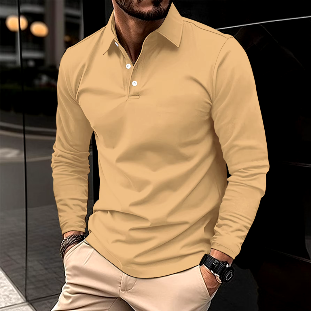 Polo à manches longues coupe classique col polo moderne sobre homme – Tartas