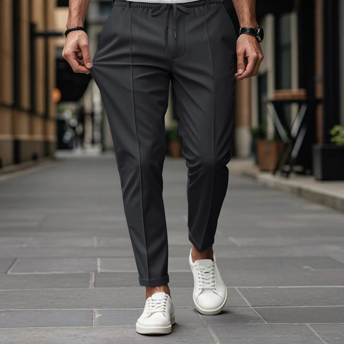 Pantalon chino slim taille à cordon
