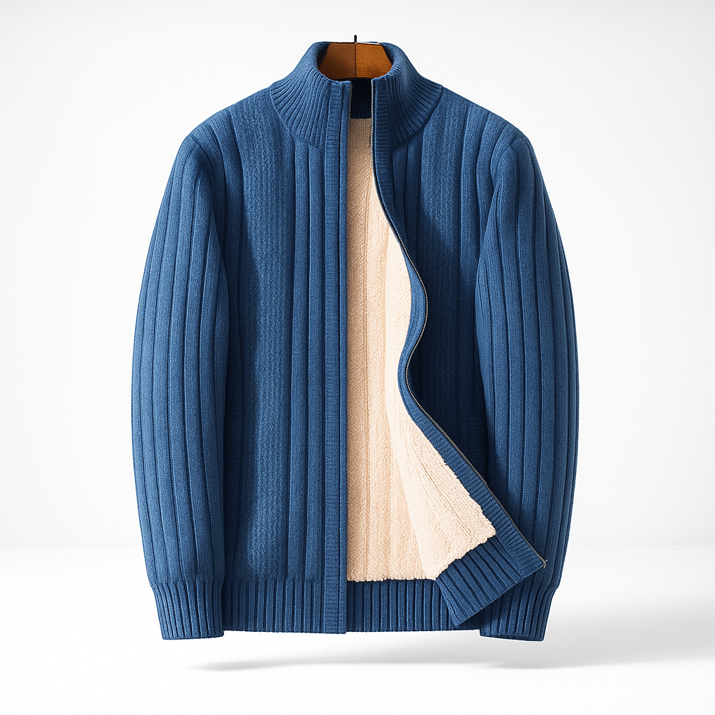 Cardigan zippé en maille côtelée