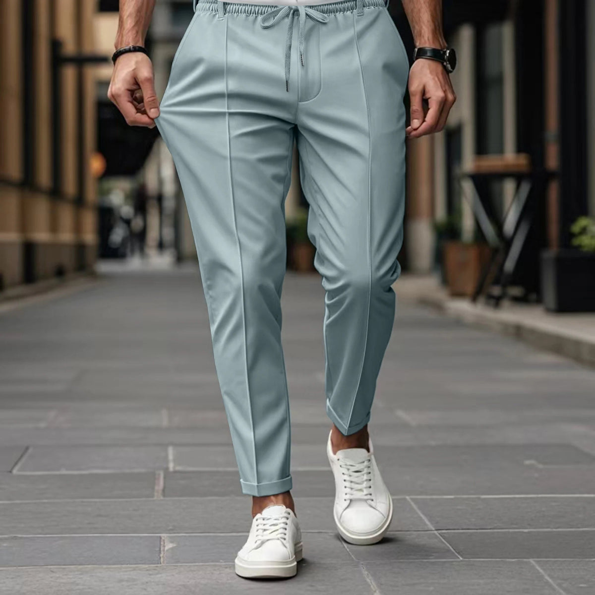 Pantalon chino slim taille à cordon