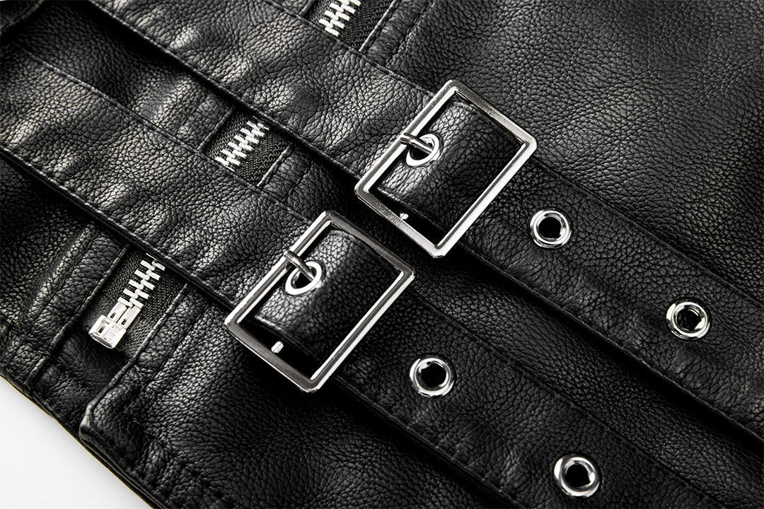 Veste motard effet cuir noir zippée
