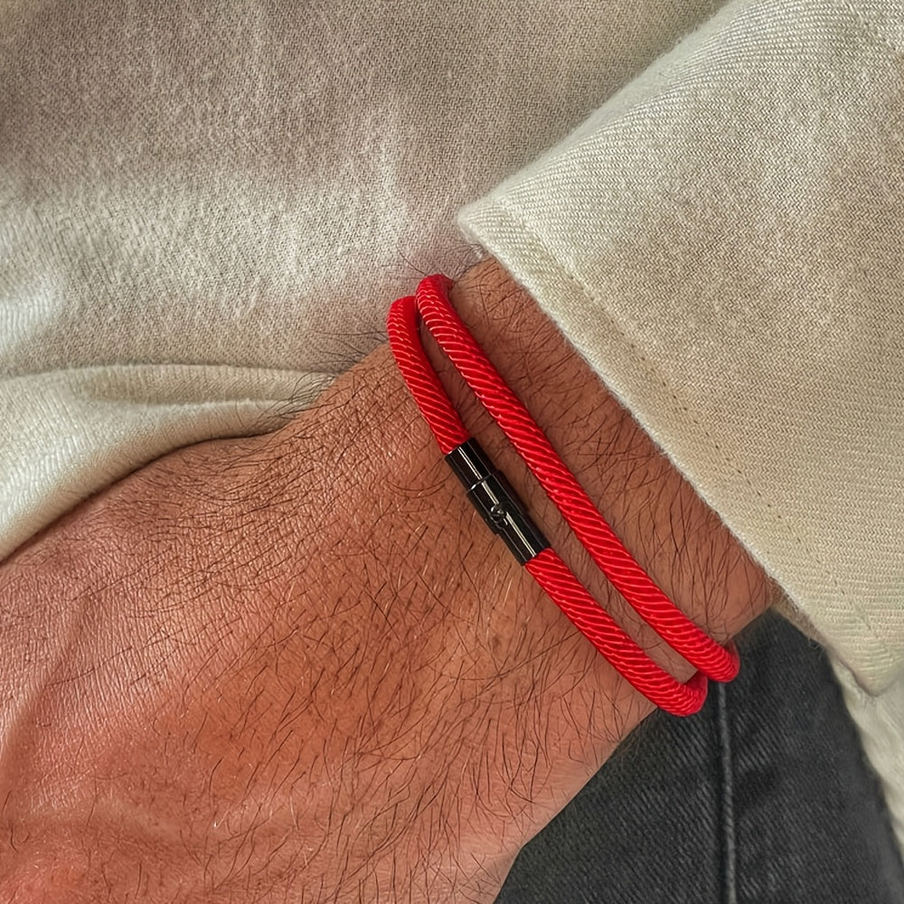 Bracelet tressé double tour fermoir cylindrique homme – Solutré