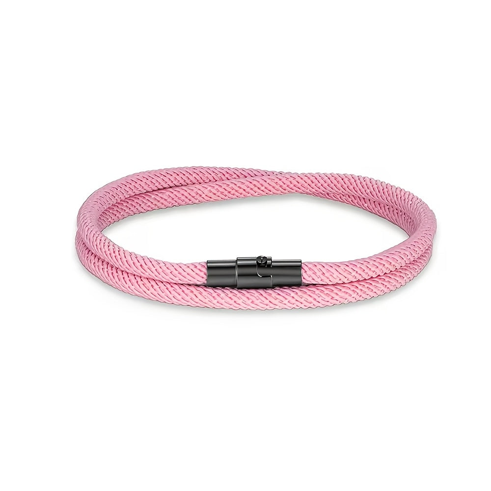 Bracelet tressé double tour fermoir cylindrique homme – Rose
