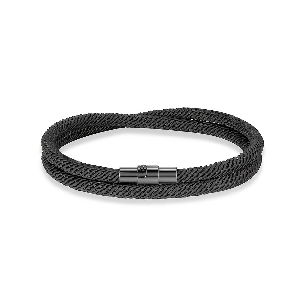 Bracelet tressé double tour fermoir cylindrique homme – Solutré