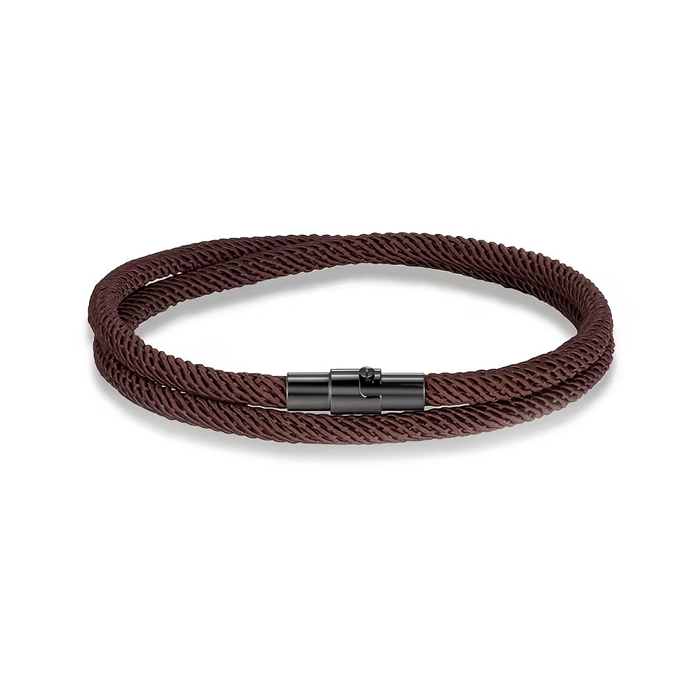 Bracelet tressé double tour fermoir cylindrique homme – Solutré
