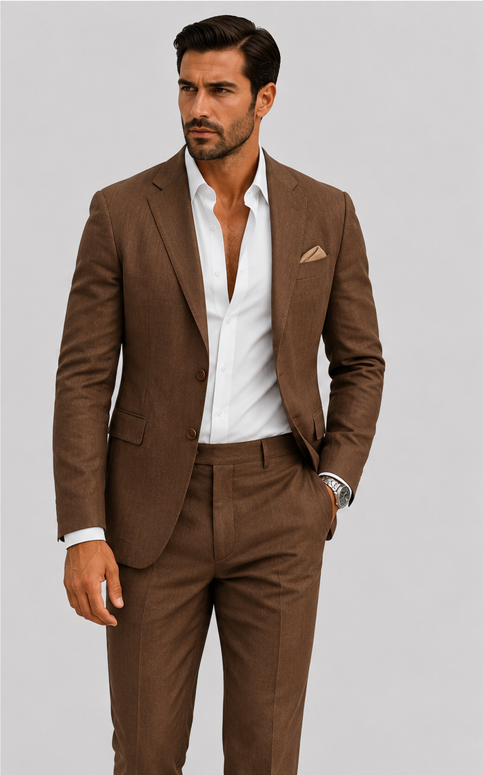 Costume deux pièces en lin coupe ajustée au style intemporel homme – Bac