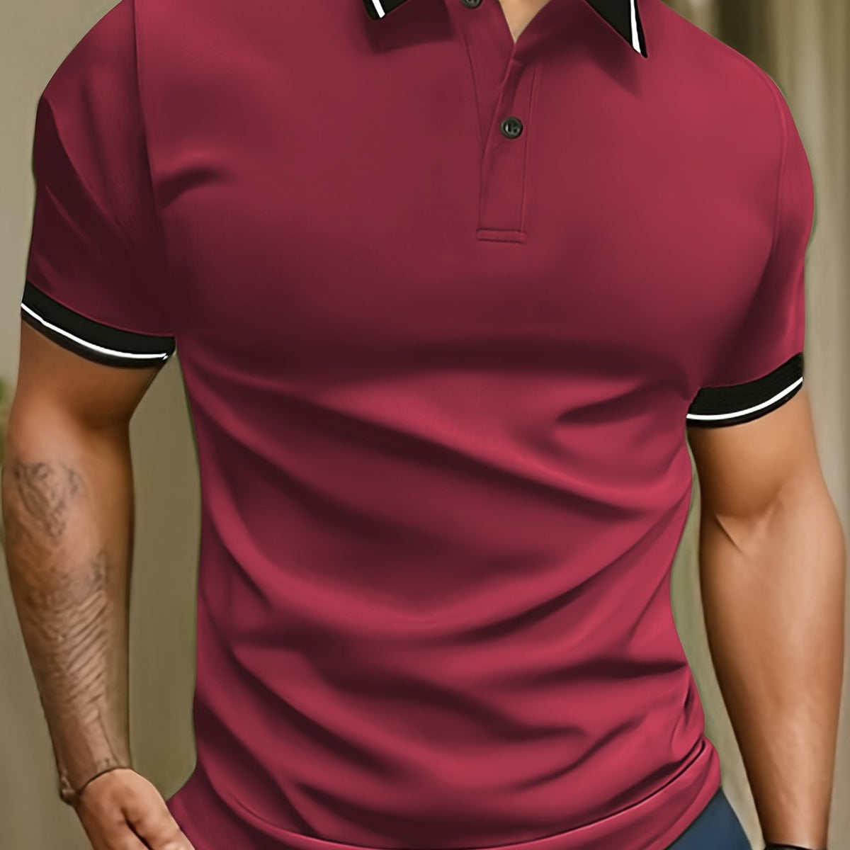 Polo uni à col liseré contrasté