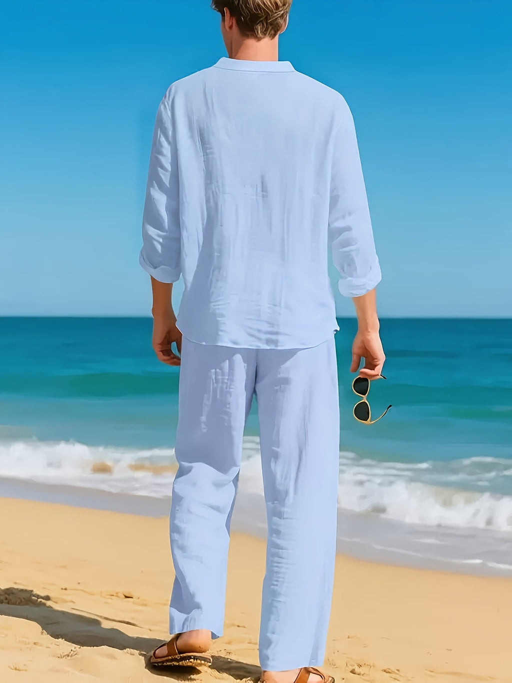 Ensemble chemise et pantalon aspect lin