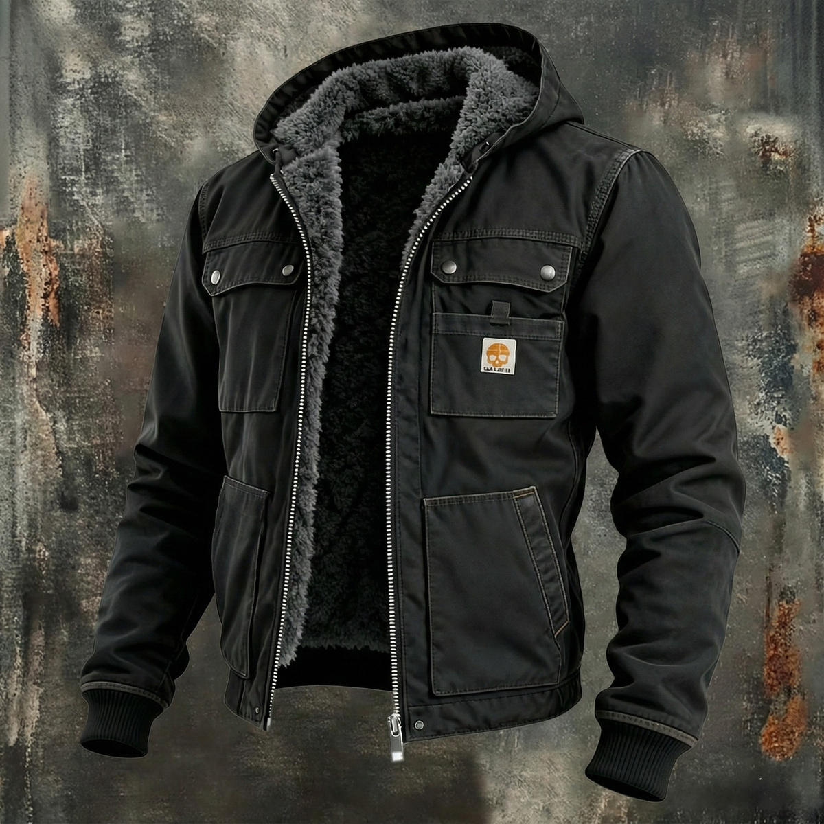 Veste utilitaire à capuche doublée peluche