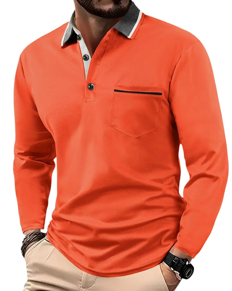 Polo manches longues à col contrasté