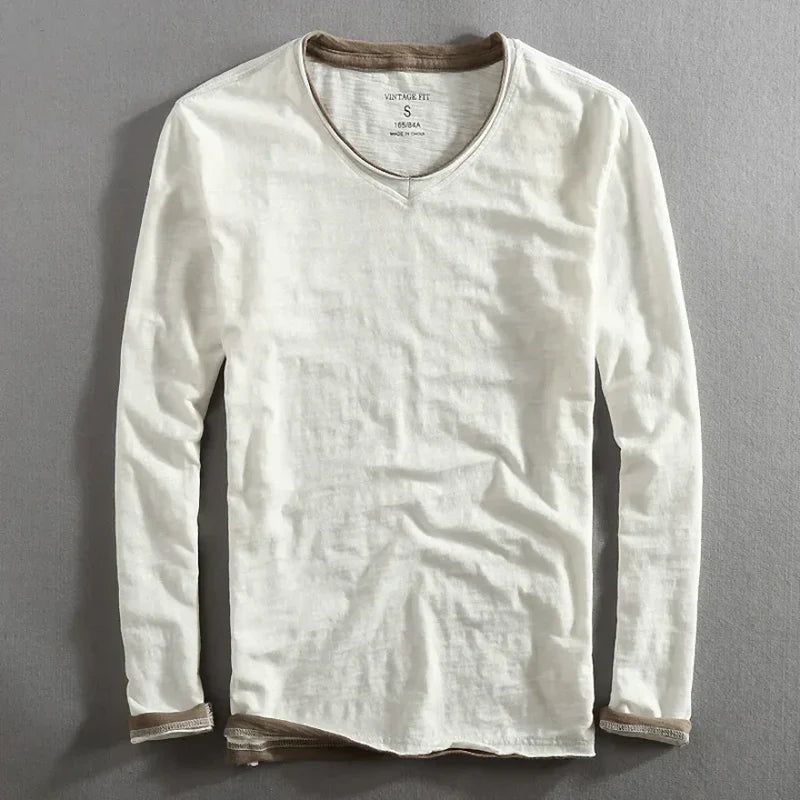 T-shirt à manches longues en coton essentiel coupe décontractée homme – Eysines