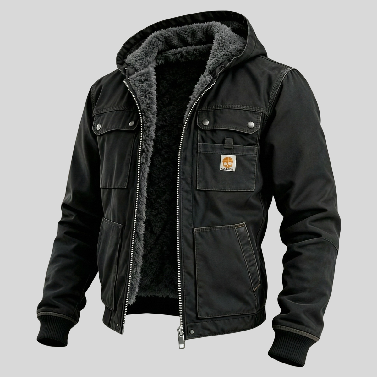 Veste utilitaire à capuche doublée peluche