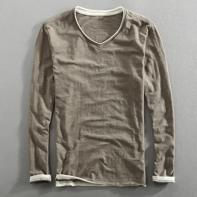 T-shirt à manches longues en coton essentiel coupe décontractée homme – Eysines