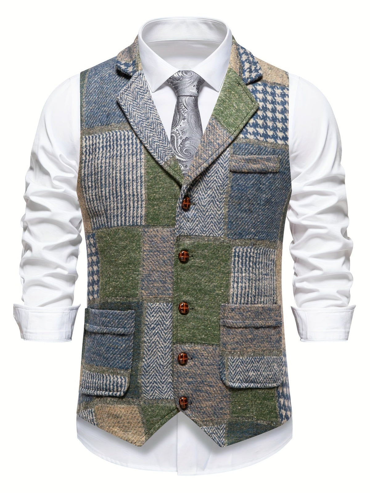 Gilet de costume aspect tweed boutonné