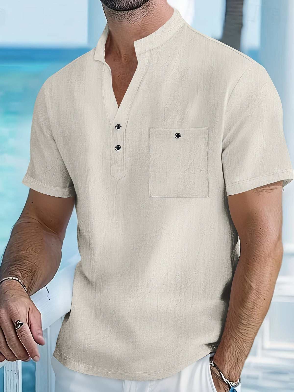 Chemise col mao avec poche poitrine