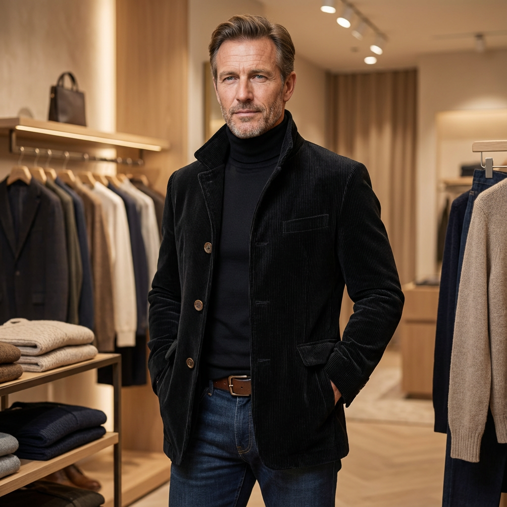Veste boutonnée aspect velours côtelé grise