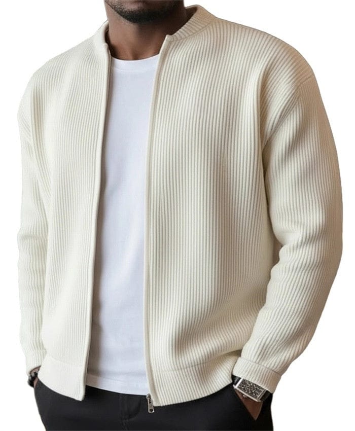 Cardigan zippé en maille côtelée