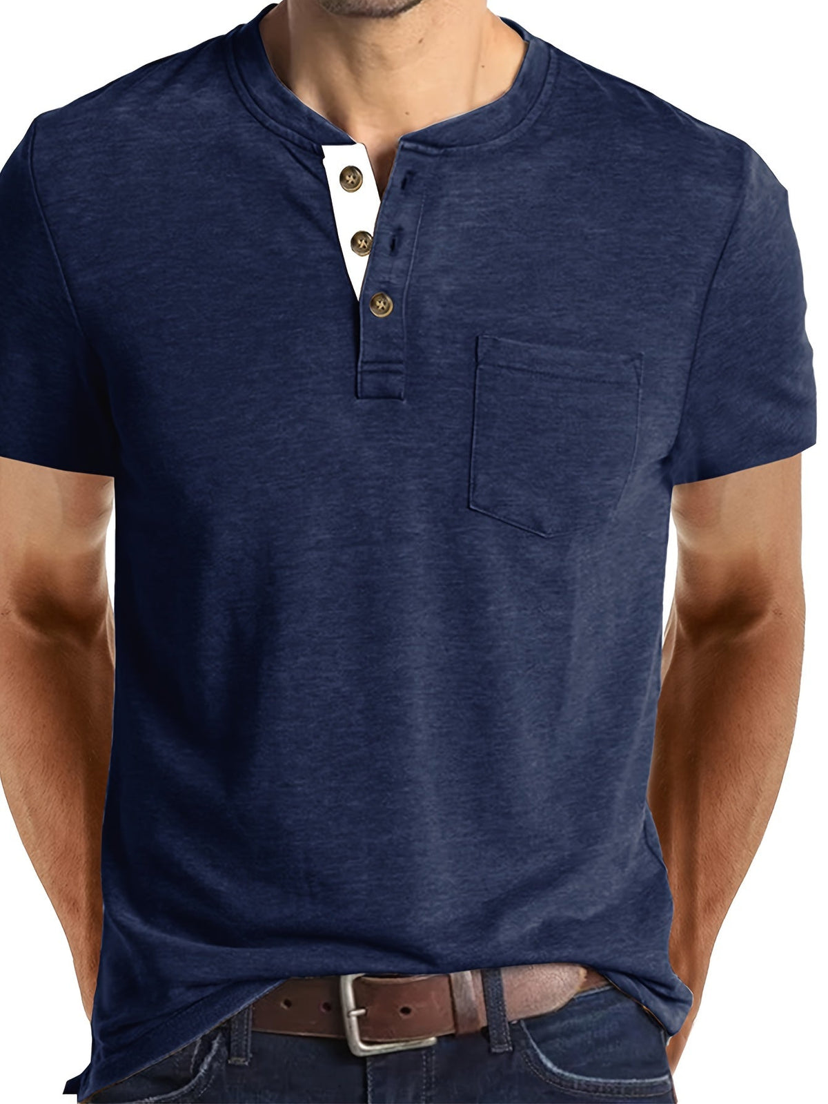 T-shirt henley manches courtes uni