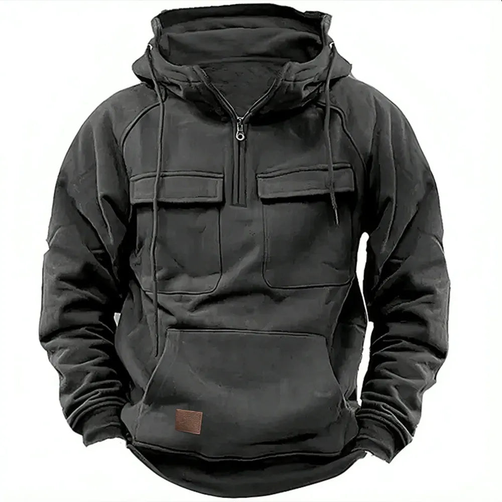Sweat à capuche demi-zip avec poches