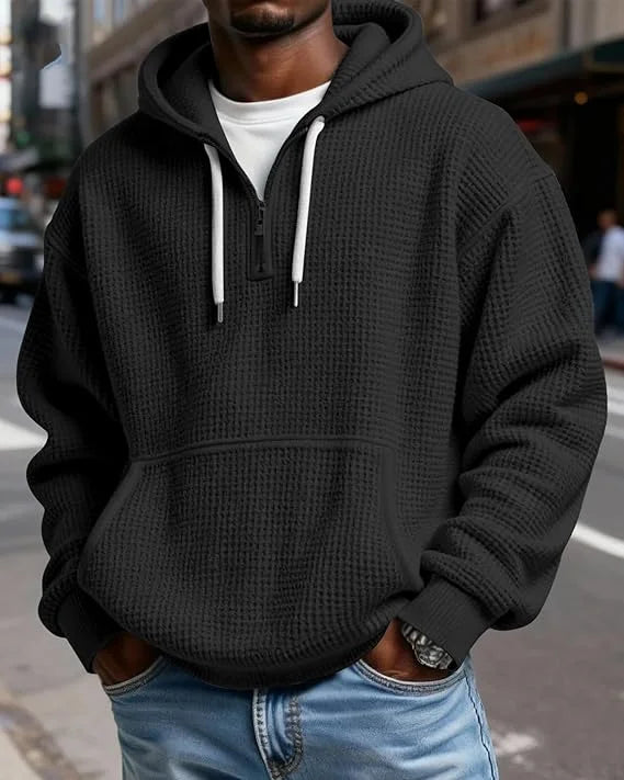 Sweat à capuche gaufré quart-zip