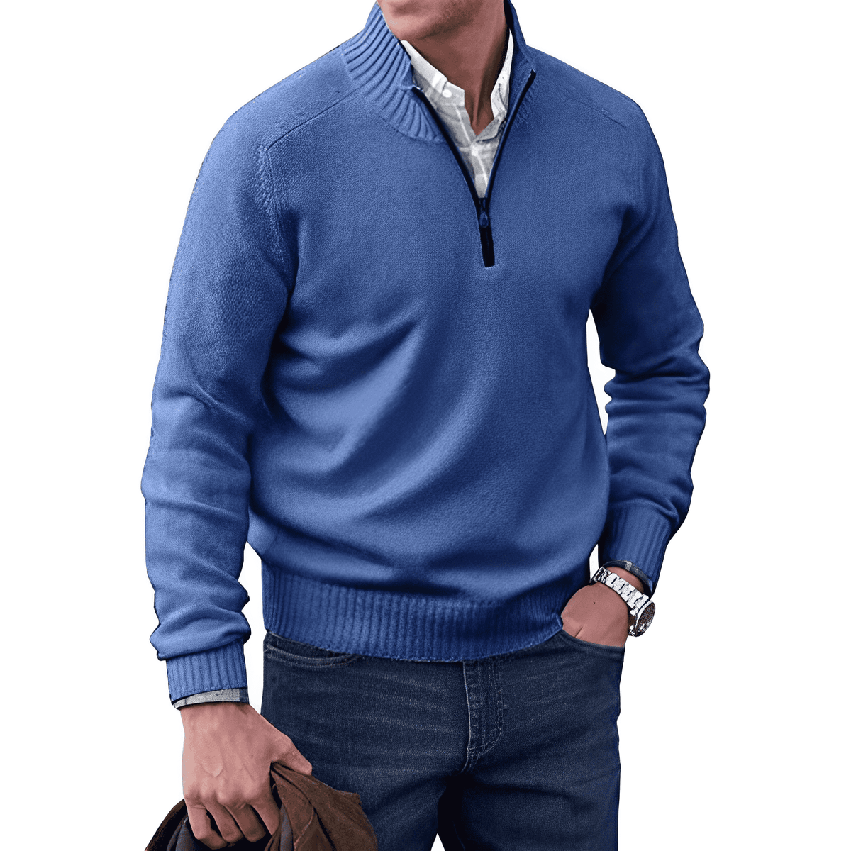 Pull zippé en maille cachemire col montant homme – Castiglione