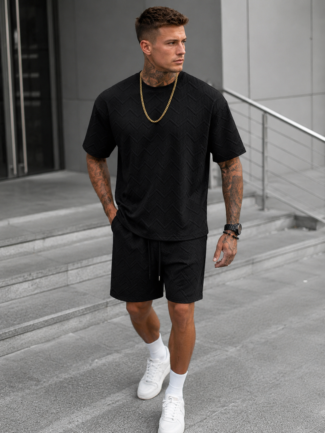 Ensemble t-shirt oversize et short assorti été style chic intemporel homme – Bussy