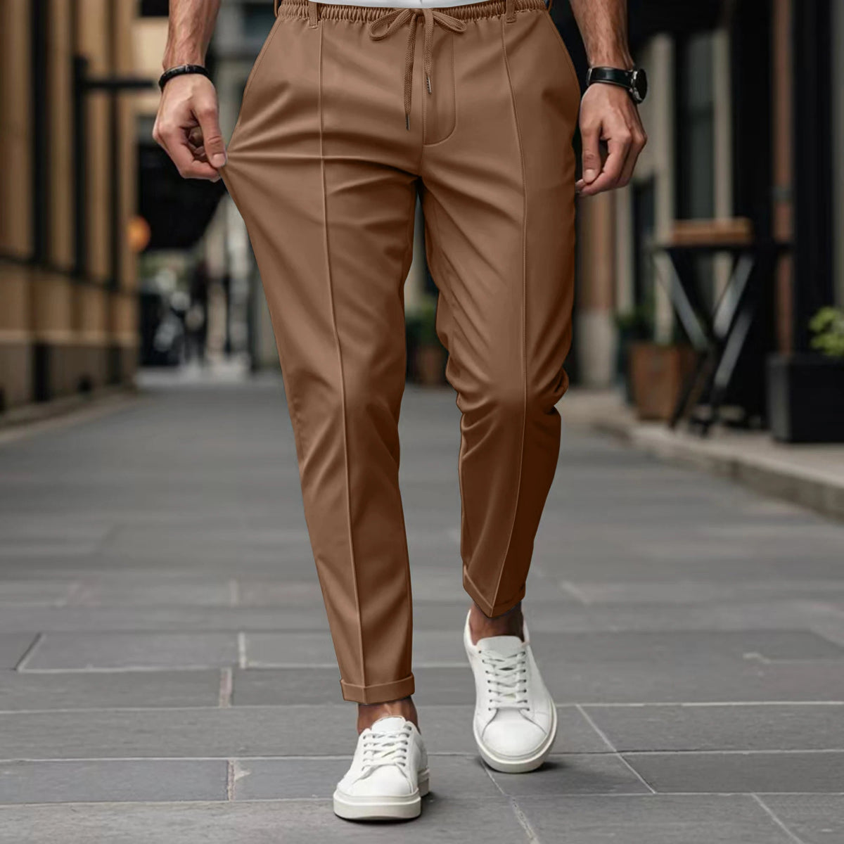 Pantalon chino slim taille à cordon