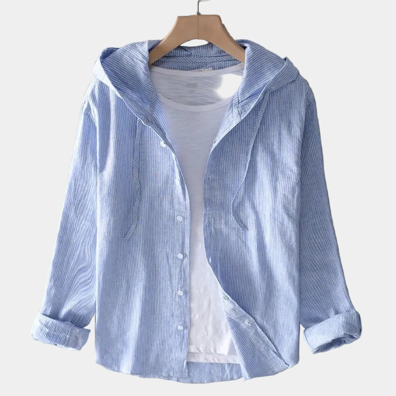 Chemise rayée à capuche boutonnée manches longues coupe décontractée homme – Oléron