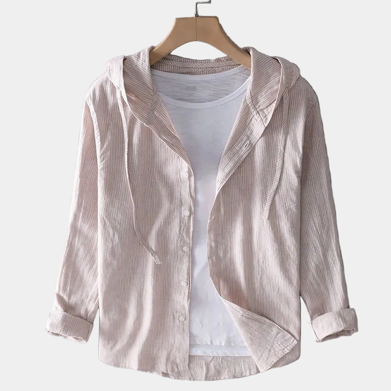 Chemise rayée à capuche boutonnée manches longues coupe décontractée homme – Oléron