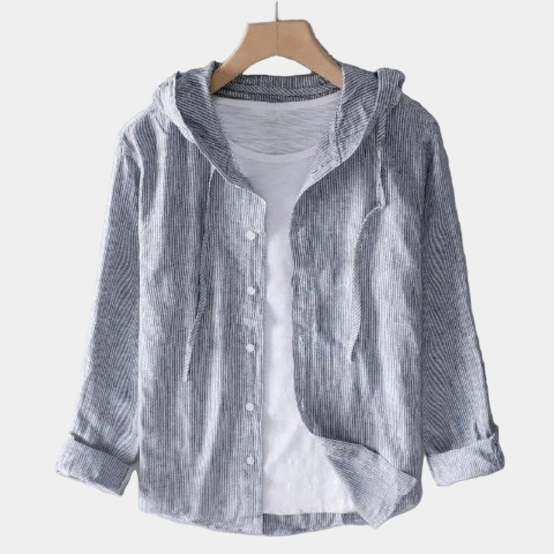Chemise rayée à capuche boutonnée manches longues coupe décontractée homme – Oléron